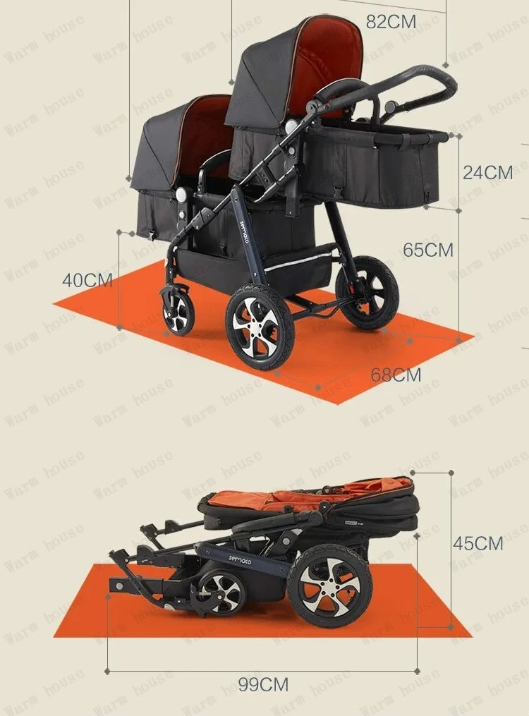 Lightweight Twin Baby Stroller Foldable Double Baby Stroller for Twins