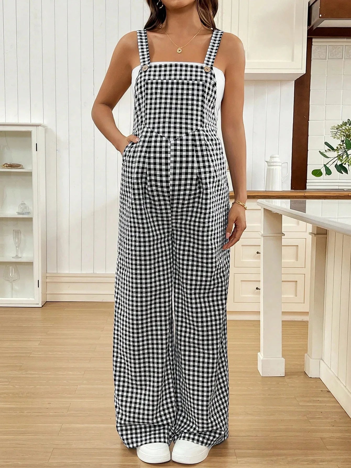 Maternity Pregnant Women Overalls Plaid Print Loose Wide-leg Jumpsuit Rompers Spring Summer Casual Pregnancy Clothing