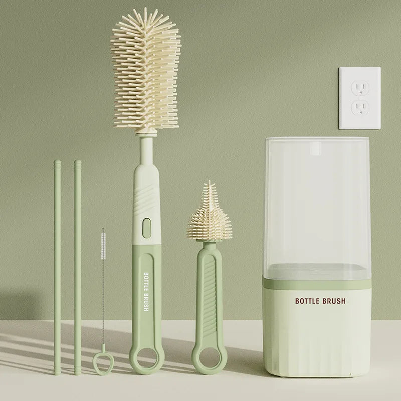 Silicone Baby Bottle Cup Brush Set with Storage Box Newborn Gift Milk Bottle Cleaning Brushes Suit Portable Detachable Cleaning