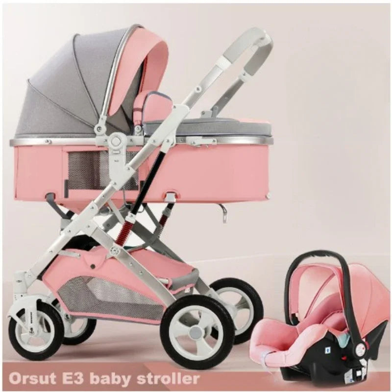 3 in 1 Baby Stroller with car seat,High Landscape Baby Carriage,Two-way Newborn Stroller Four-wheel  portable baby stroller