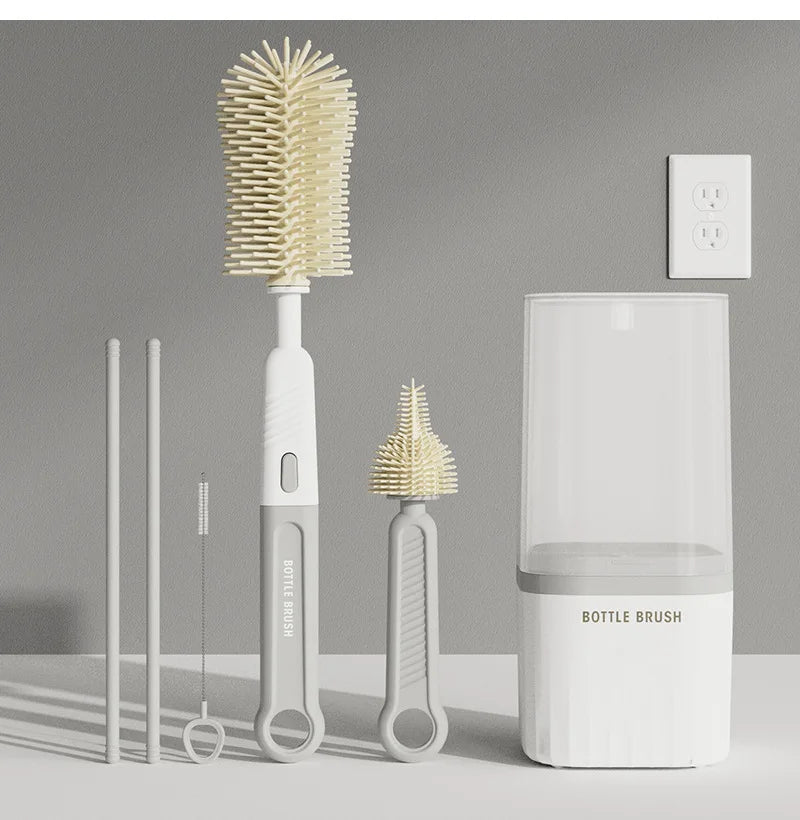 Silicone Baby Bottle Cup Brush Set with Storage Box Newborn Gift Milk Bottle Cleaning Brushes Suit Portable Detachable Cleaning