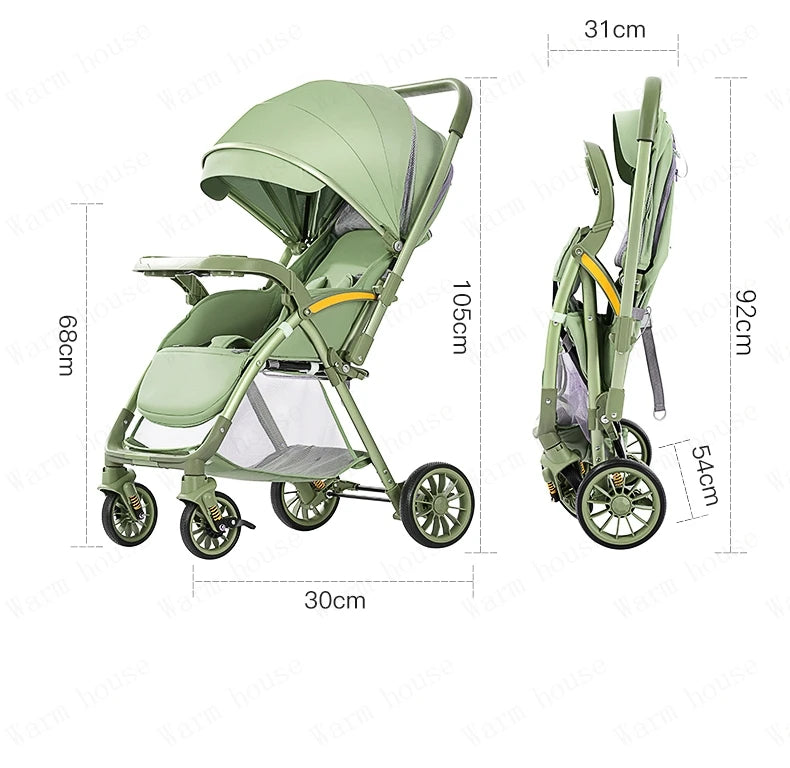 Bi-directional High Landscape Baby Stroller Can Sit or Lie Down Four Wheel Shock Absorber Stroller Lightweight Foldable Handcart
