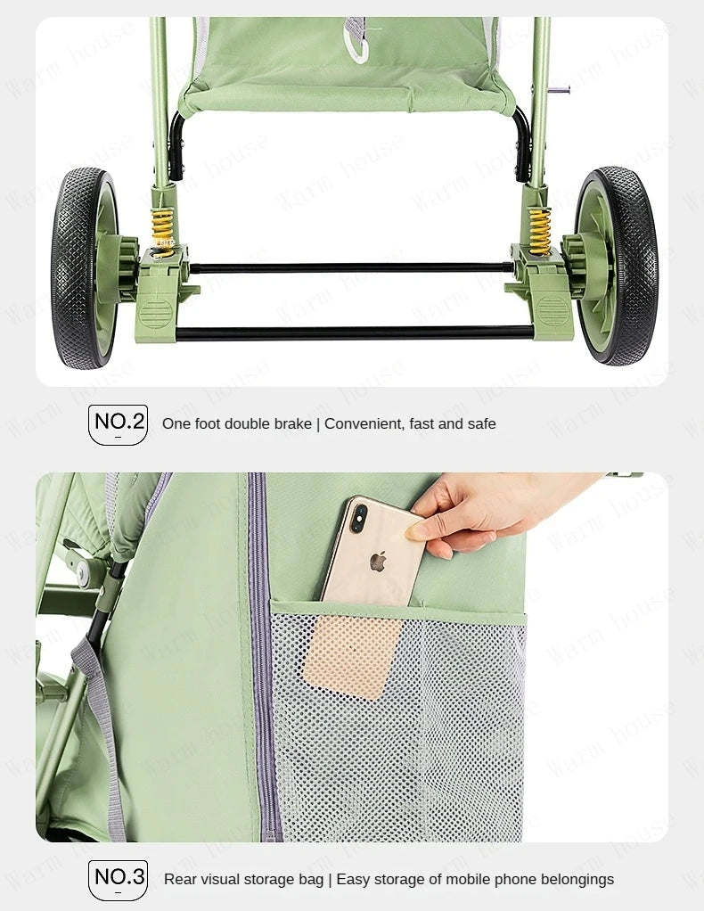 Bi-directional High Landscape Baby Stroller Can Sit or Lie Down Four Wheel Shock Absorber Stroller Lightweight Foldable Handcart