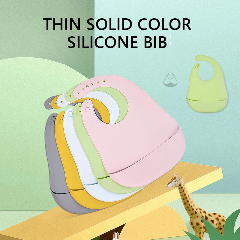 Baby Silicone Bib, Waterproof and Adjustable, Food-Grade Soft Silicone, Prevents Dirt and Drool during Feeding