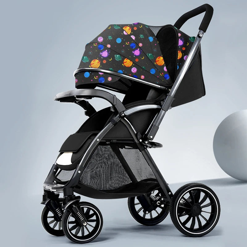 Bi-directional High Landscape Baby Stroller Can Sit or Lie Down Four Wheel Shock Absorber Stroller Lightweight Foldable Handcart