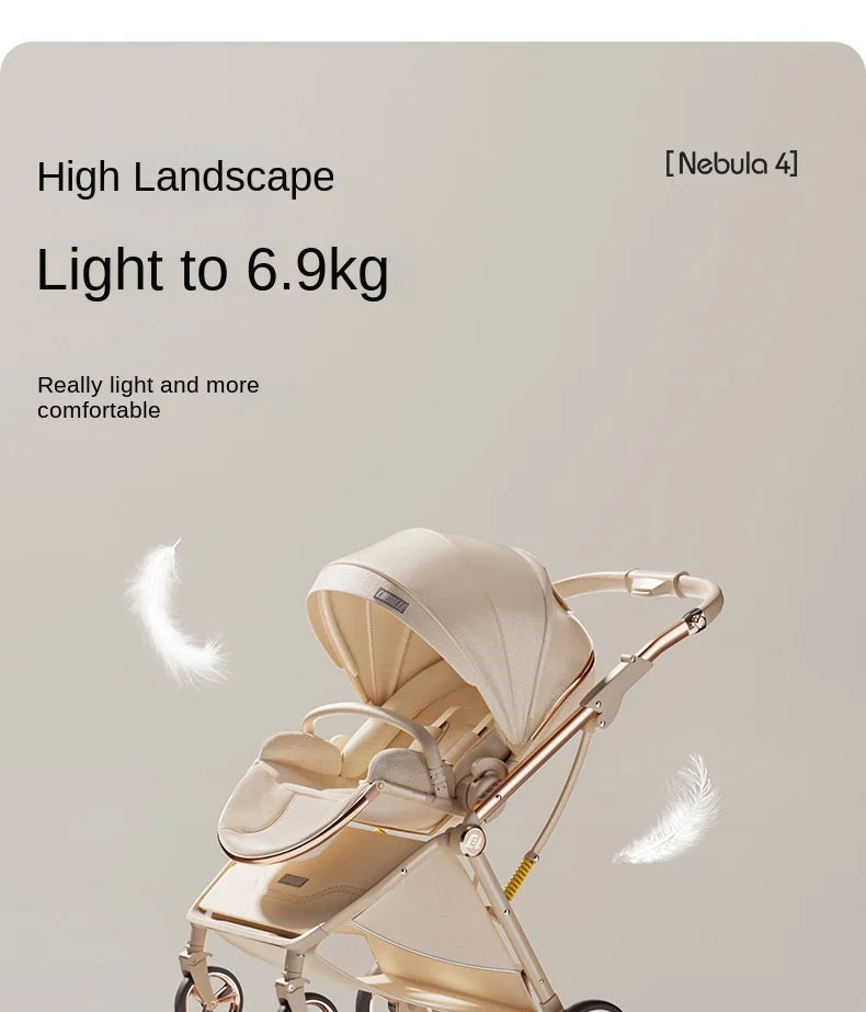 Baby stroller Leather Egg-shaped Spine-Protective Cockpit High Landscape Lightweight Folding Two-way Push Four-wheel Suspension